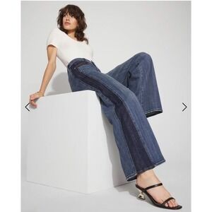 NWT White House Black Market Colorblock Wide Leg Jeans Womens 2S Blue Bohemian